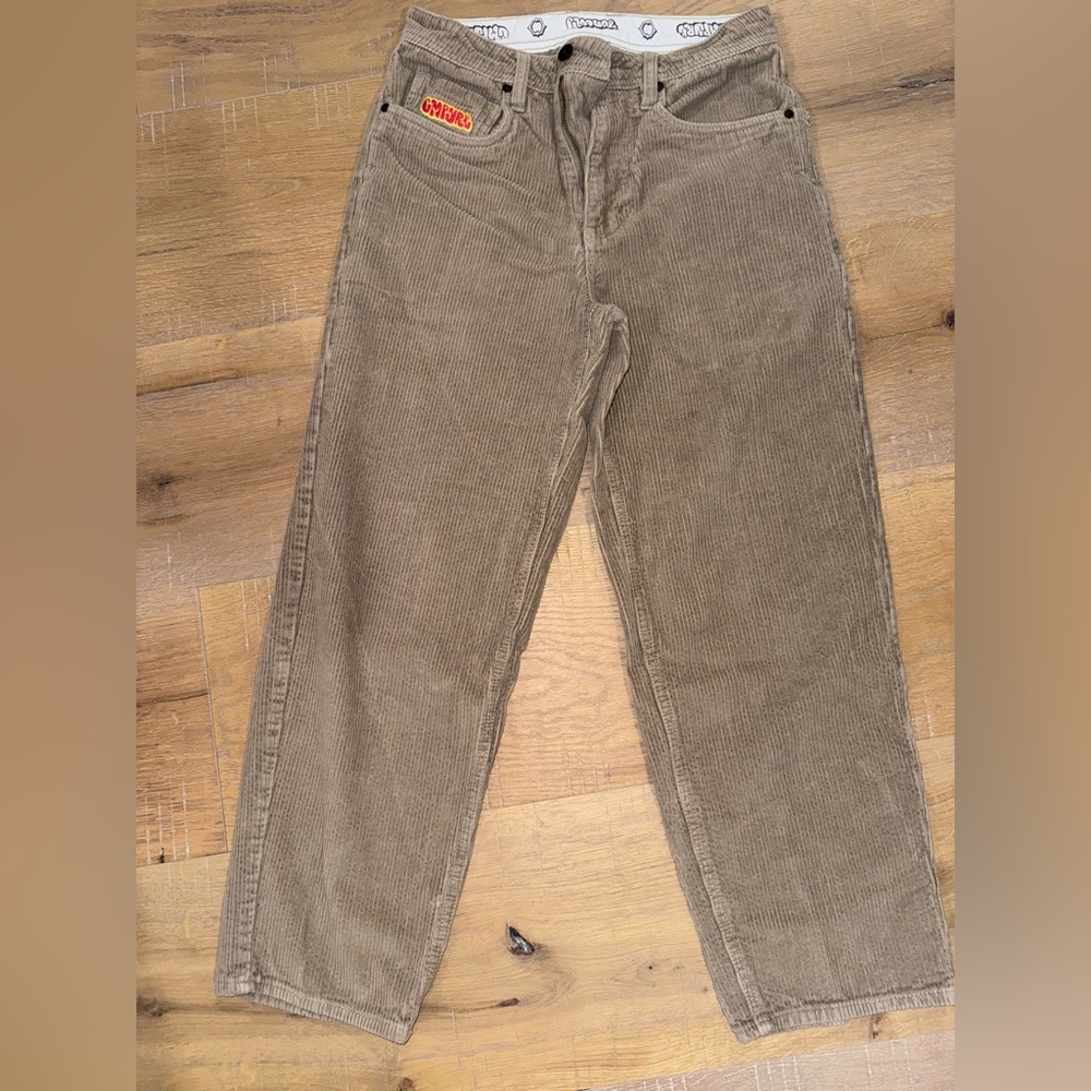 Tan Corduroy Straight-Leg Pants